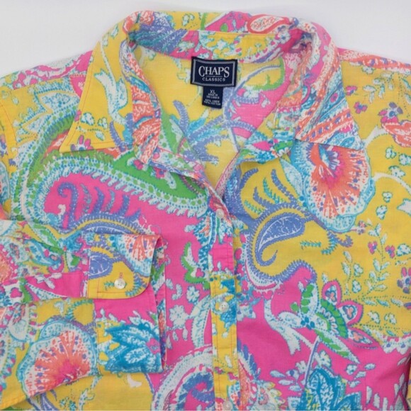 Chaps Classics Linen Blend Paisley Button Up Shirt Women's XL Colorful Bright - Picture 1 of 9
